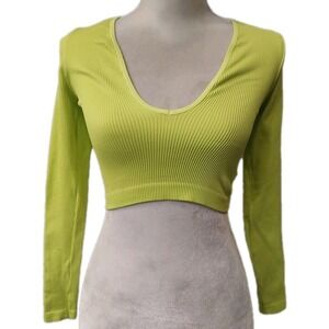 Out From Under Urban Outfitters Lime Green Ribbed Long Sleeve Crop Top Sz Medium